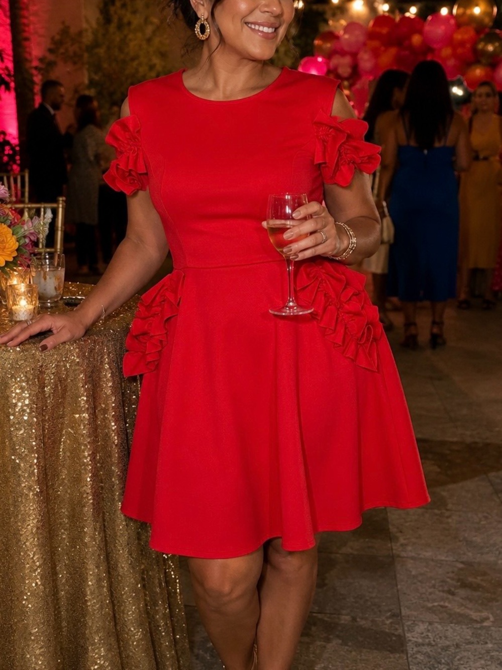 Ted Baker Bright Red Ruffle Sleeve Fit-and-Flare Dress - Picture 5 of 5